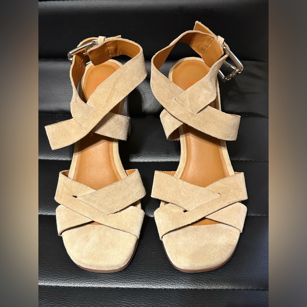 KORS MICHAEL KORS Block Heel Suede Sandals, Color Beige, Size 7M